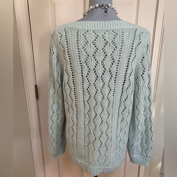 Loft cozy knit sweater with scalloped hem detail mint green, size L acrylic/wool - Picture 2 of 6